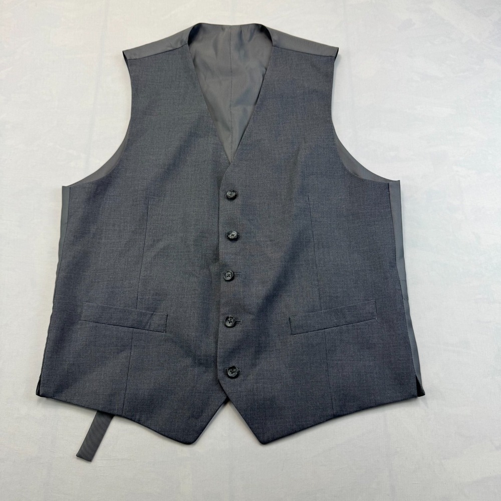 Pronto Uomo Vest Mens 40S/34W Gray Formal Business Career V-Neck Button Front